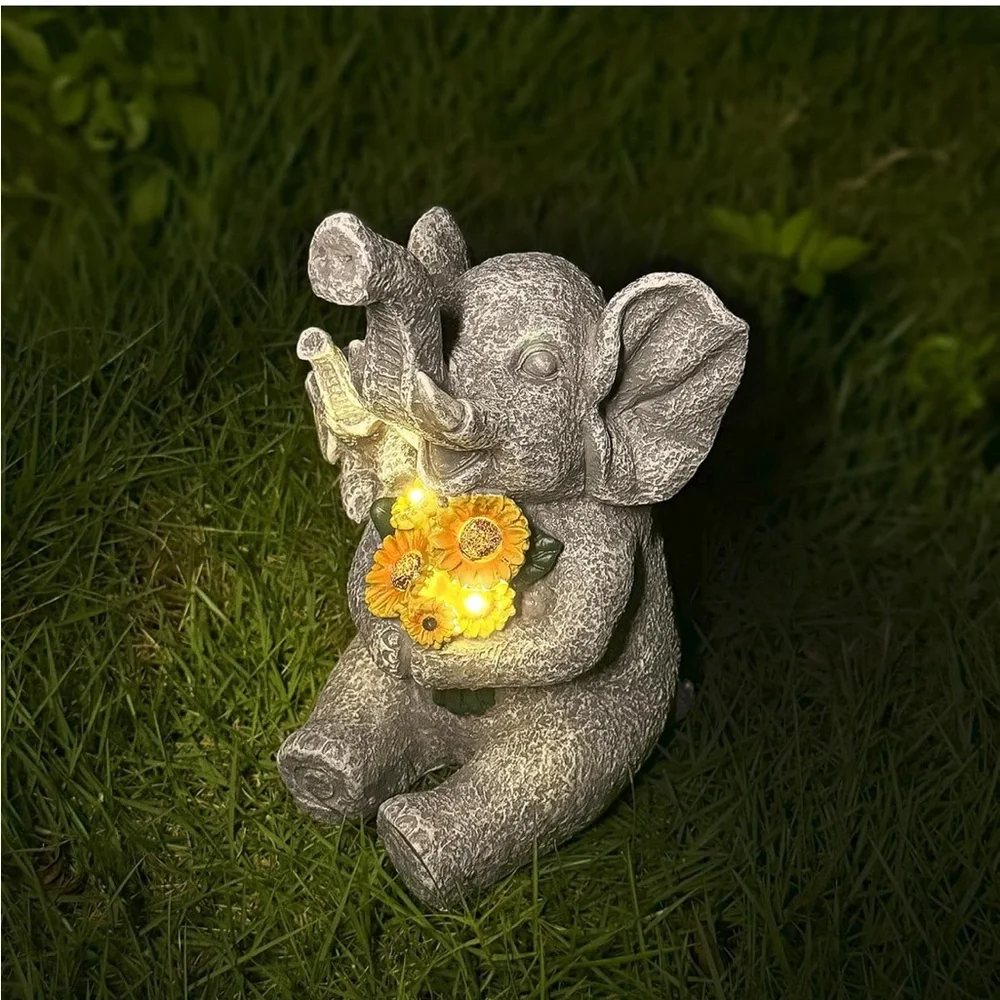 Elephant and Sunflower Figurine with Lights, Outdoor Decorations for Yard, patio